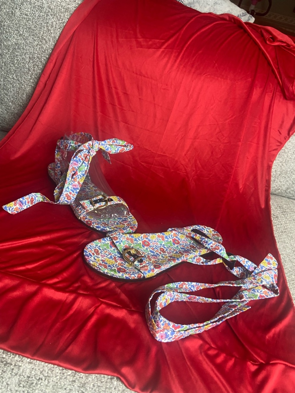 J. Crew Multicolor Floral Wrap Sandals